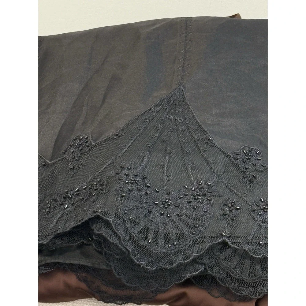 Vtg Y2K Ann Taylor  Black  Embroidered Beaded Silk Dress 10P A-line‎